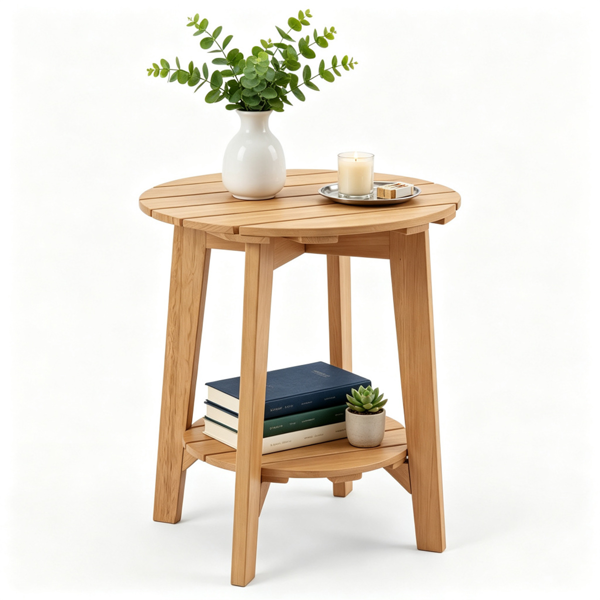 2-Tier Wood Patio Side Table